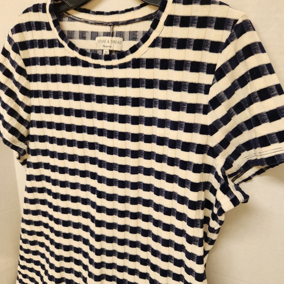 Madewell Texture & Thread Velvet Striped Ribbed Tee Dress Sz XL - Picture 2 of 6